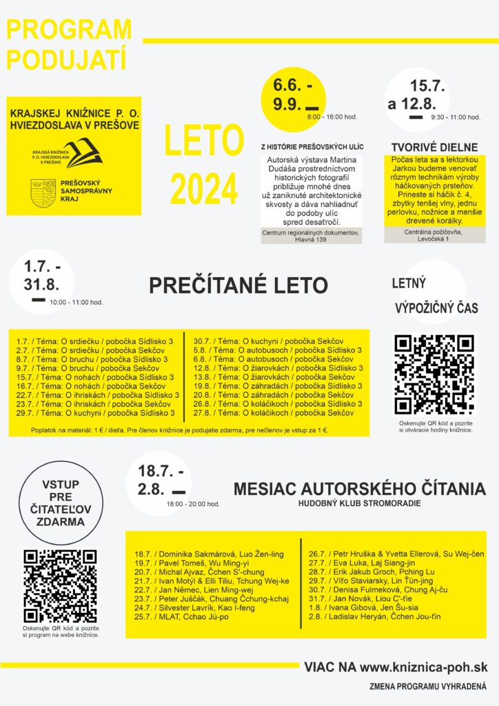 program_leto_Krajskej knižnici P. O. Hviezdoslava v Prešove